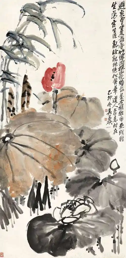 吴昌硕夏荷图立轴设色纸本