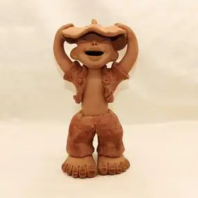 手工陶艺人物 创意泥人 陶土娃娃人物陶瓷娃陶人泥塑头顶莲蓬摆件