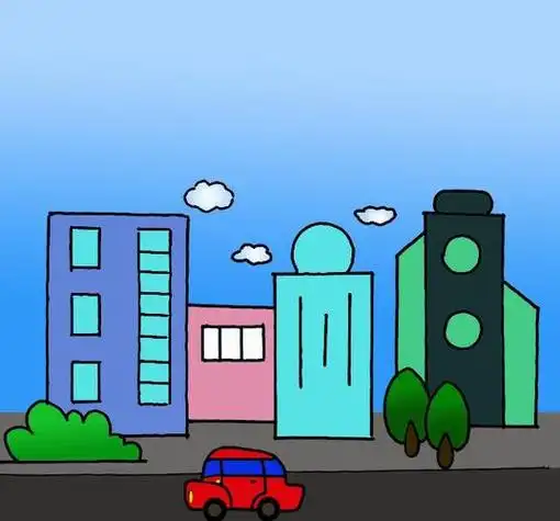 画一座城市儿童简笔画有颜色 简笔画图片大全-普车都