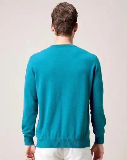 圆领羊绒男衫暗青色