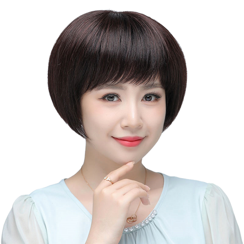 假发套时尚短发波波头圆脸短直发全真人发丝自然碎刘海盖白发新款