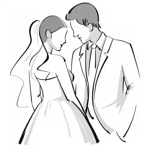 新娘和新郎面对面黑白色手绘插画2294237矢量图片免抠素材免费下载