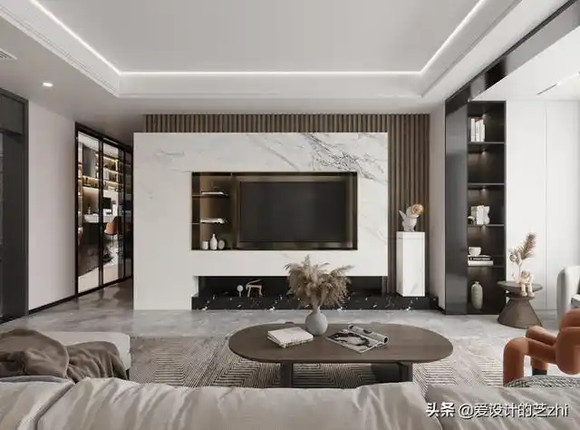 电视背景墙 ┃ 轻奢风设计图,精简元素,简洁又高级 - 电视背景墙设计