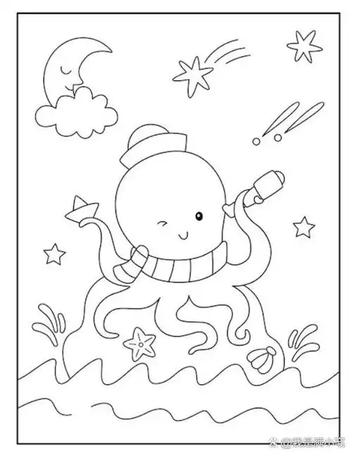 可爱的章鱼涂色画来了
