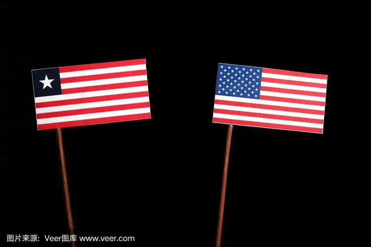 利比里亚国旗和美国国旗在黑色背景孤立
