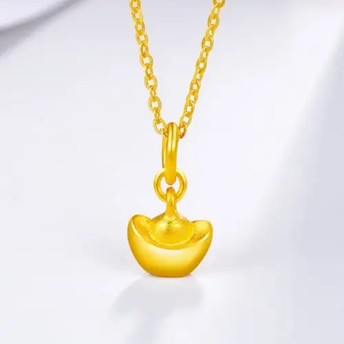 吉盟 计价黄金吊坠女款招财迷你小元宝999足金项链挂坠