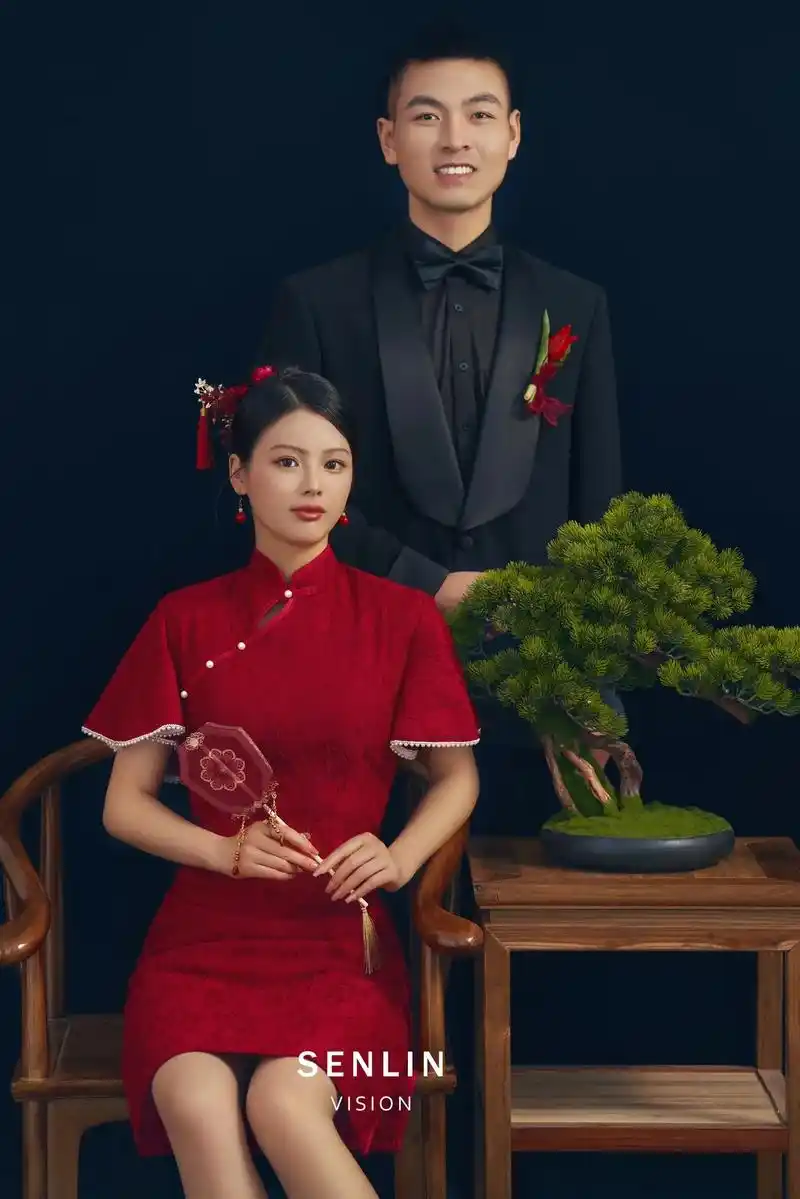 全家人都喜欢的中式旗袍婚纱照