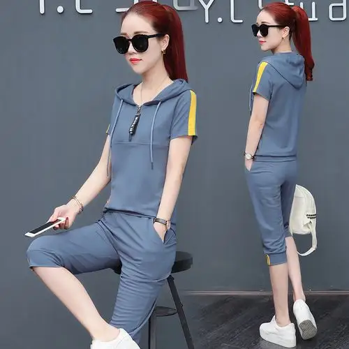 夏装_夏装2018新款女休闲套装一套夏季装女款二件套女装夏短袖运动服