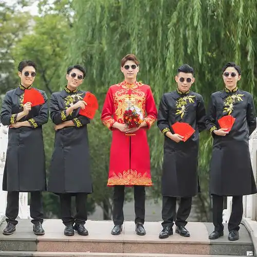 中式婚礼伴郎服兄弟装搞笑结婚礼服中国风兄弟团衣服长衫大褂夏季