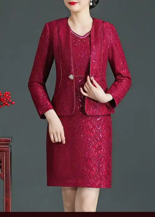 妈妈婚礼服套装两件套高端秋装小个子喜婆婆婚宴装岳母蕾丝连衣裙 kds