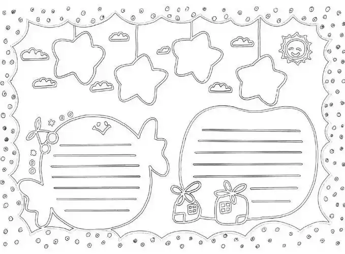 通用手抄报模板(黑白可打印)描边涂色