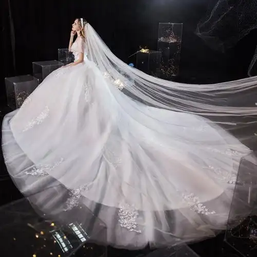 星空主婚纱大拖尾2022新款气质新娘一字肩齐地森系超仙梦幻法式轻