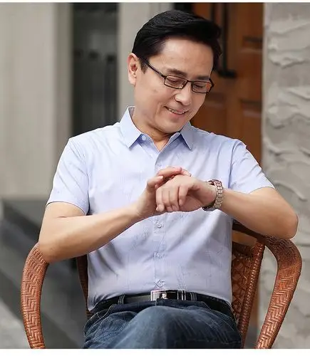 夏季男短袖衬衫免烫中年男士休闲衬衣40岁50中老年爸爸装 1818紫色 l