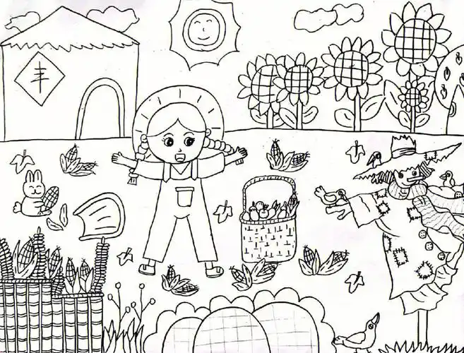 秋分,丰收季节简笔画949494[清单r]纸张:四开.