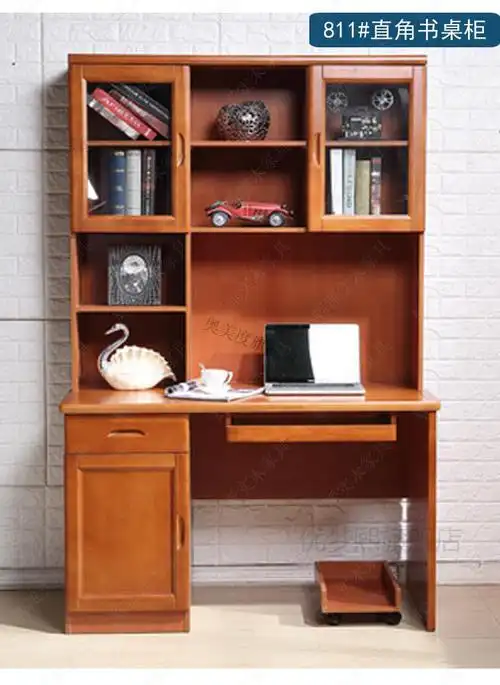中式实木书桌书柜组合转角一体家用写字桌卧室书架书桌电脑台式桌811