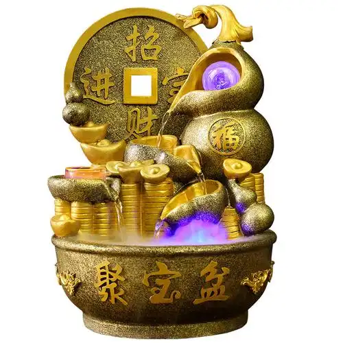 聚宝盆招财风水轮开业礼品流水喷泉摆件水景鱼缸加湿器家居装饰品
