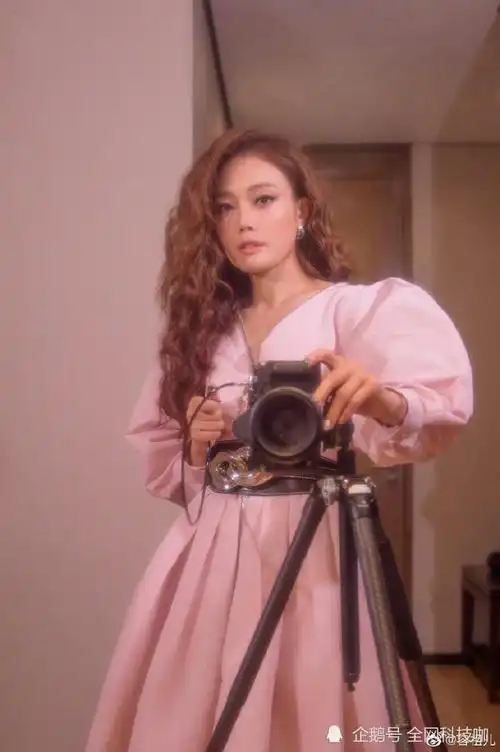 容祖儿身穿粉色泡泡袖a字裙波浪卷发俏皮可爱