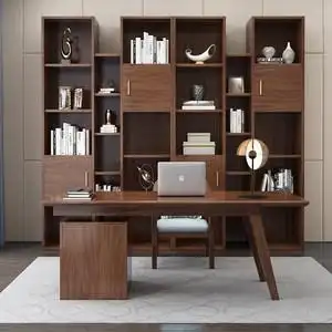 新中式实木书桌胡桃木现代办公桌椅轻奢写字书台书房家具套装组合