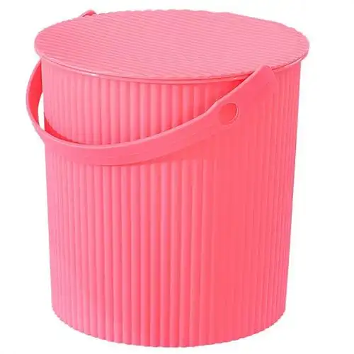 米魁收纳桶大号圆形带盖可坐洗澡篮沐浴洗浴用品所料桶条纹果绿色