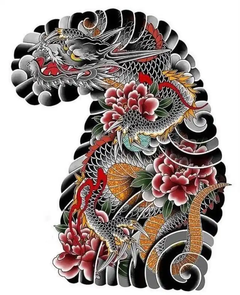 哈尔滨纹身|纹身手稿|过肩龙半甲 以龙为主体的半甲