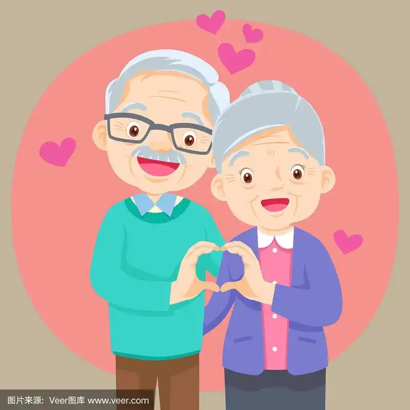 老两口手牵手做成心形