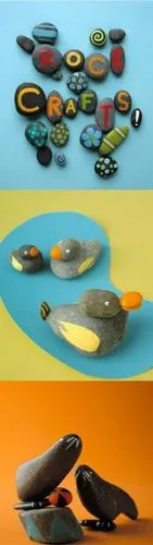 可以用形状不同的小石头粘贴很有意境的画面.