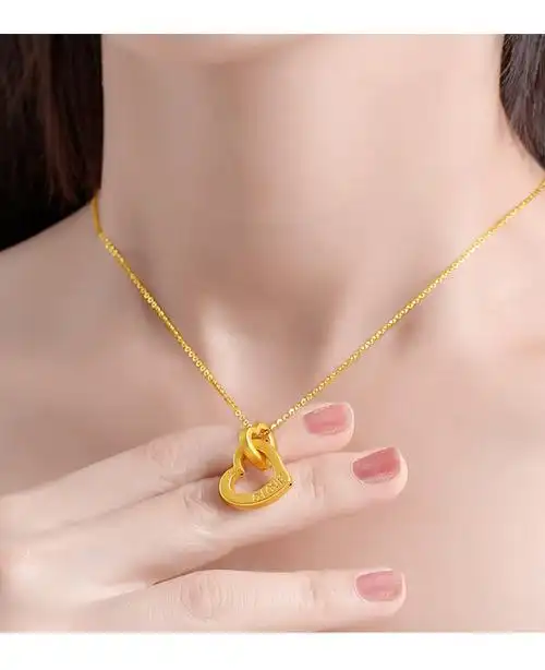 老凤凰款黄金项链女心心相999吊坠2021新款送女生情人节礼物足金心心