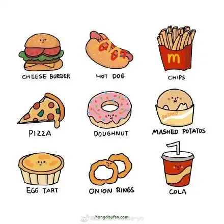 寿司汉堡包麦当劳 美食简笔画大全-红豆饭小学生简笔画大全