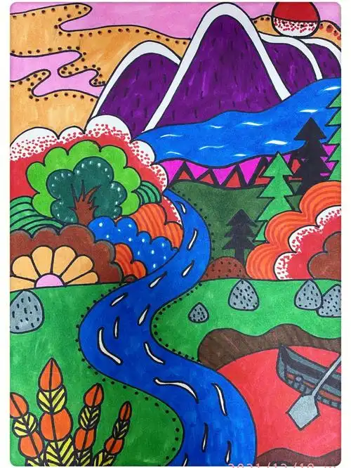 儿童画  #简笔画  #风景画  #山水画  #马克笔  嗨!