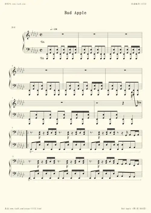 钢琴谱:bad apple