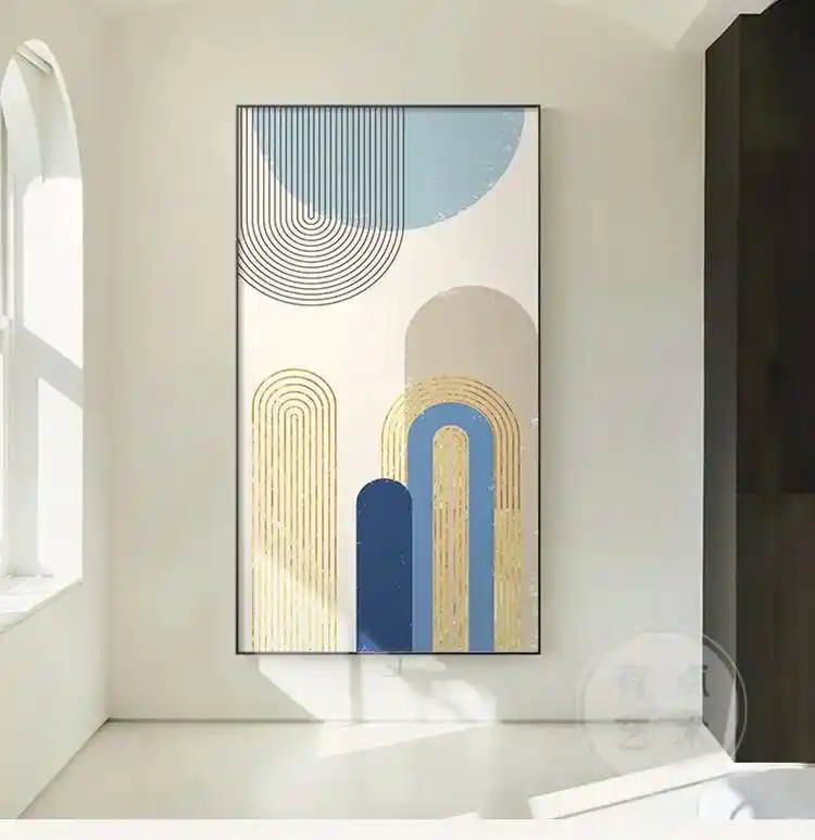 极简主义莫兰迪蓝色抽象线条挂画.