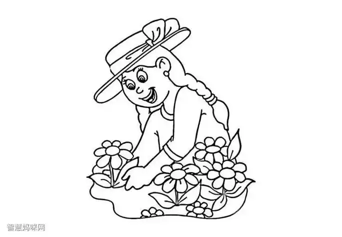 简笔画种花的女孩