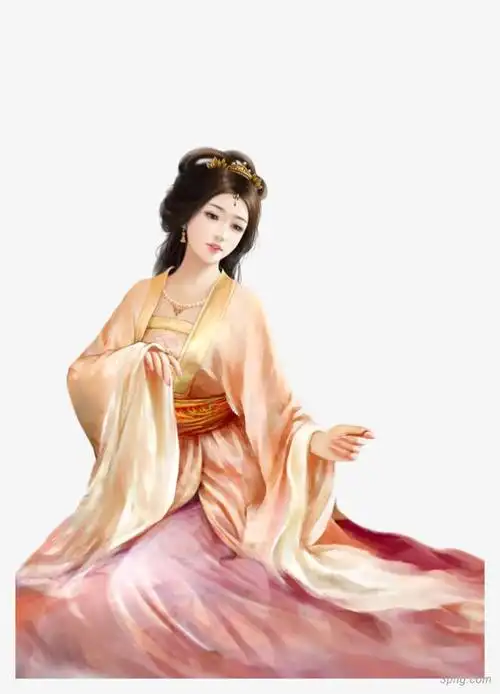 手绘仕女图美女人物女子古风png素材透明免抠图片-装饰效果