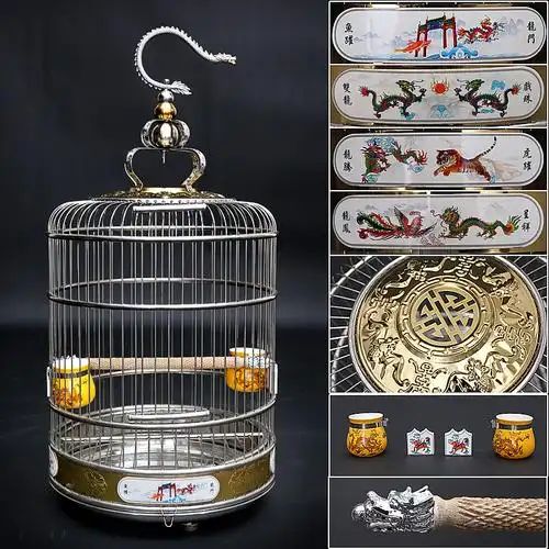 不锈钢鸟笼圆形鹩哥八哥专用鸟笼大号圆笼鹦鹉圆型笼子金属笼别墅