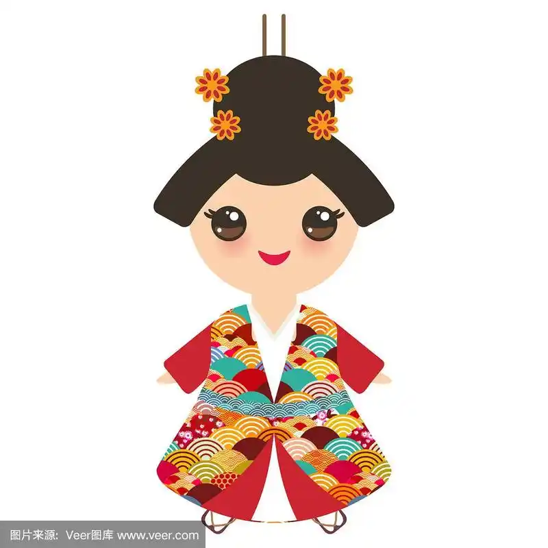 卡通,日本人,和服,儿童,矢量