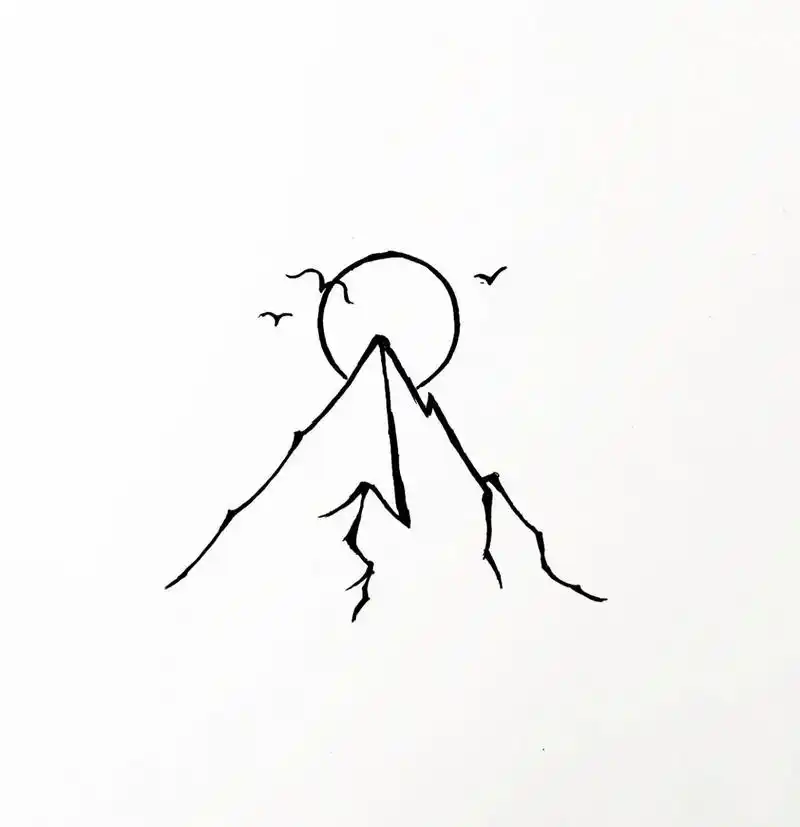 零基础简笔画教程|日出山峰