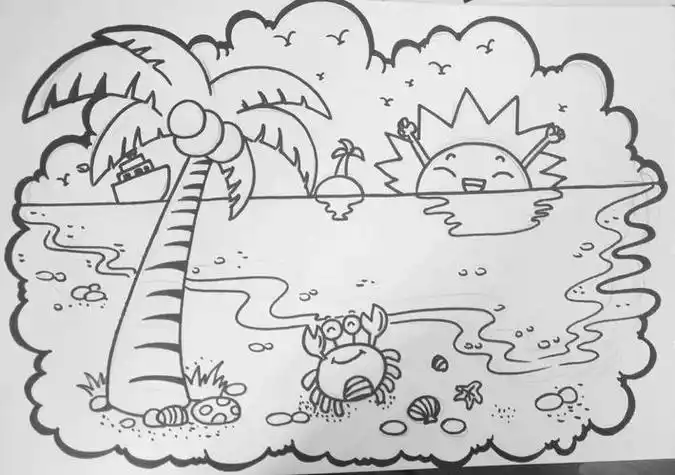 海边沙滩简笔画