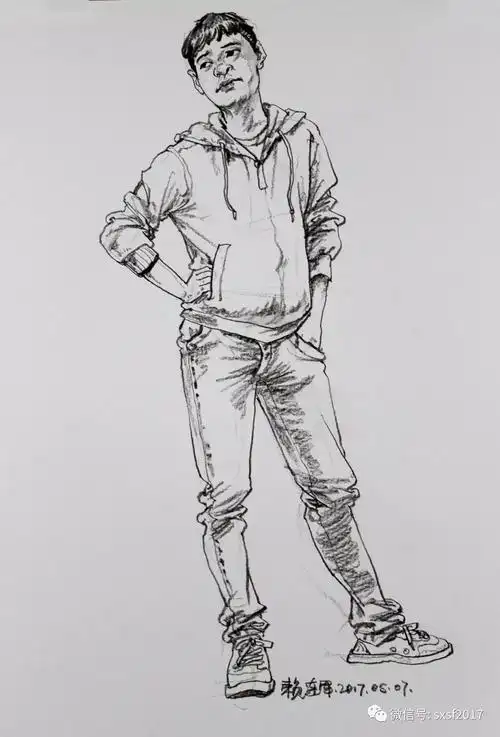 0039期——接上期,一张正面站姿完整示范._速写视频教学_零二七艺考