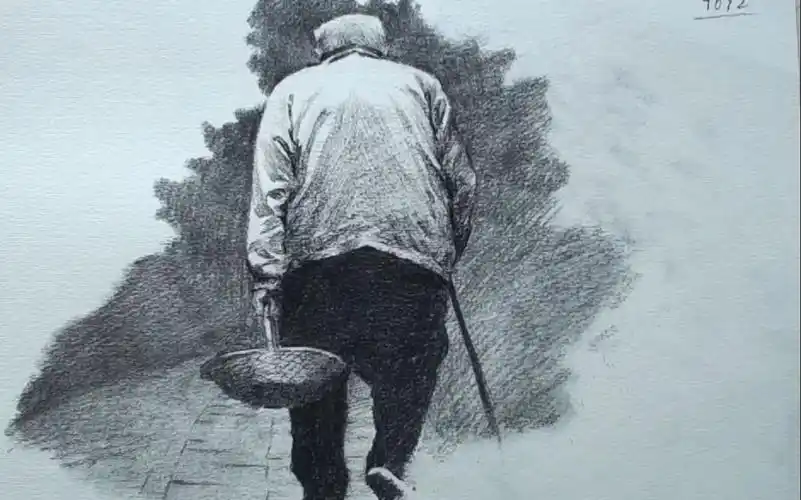素描人物的绘制方式,老父亲的背影.