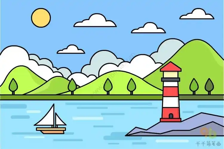 海上风景简笔画