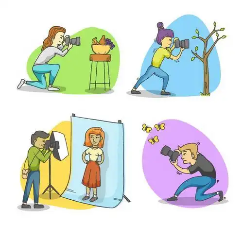 4款正在用照相机拍照的卡通小人图片免抠矢量图素材