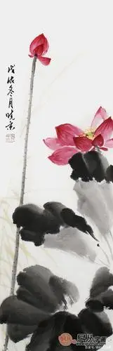 国画荷花 画家郑晓京精品写意《三色荷-红荷》来源:易从网