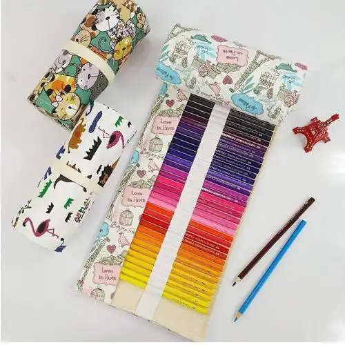 彩铅水溶美术水溶性72色48色3624色油性笔帆布笔袋笔帘套装学生