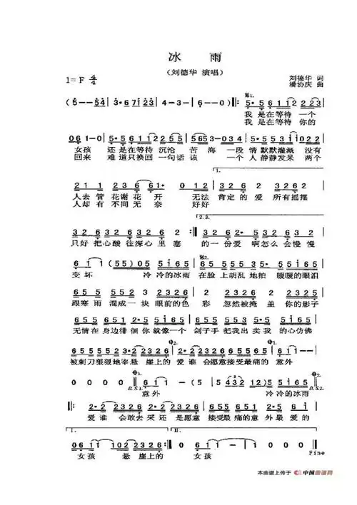 流行歌曲《冰雨》简谱_第1页