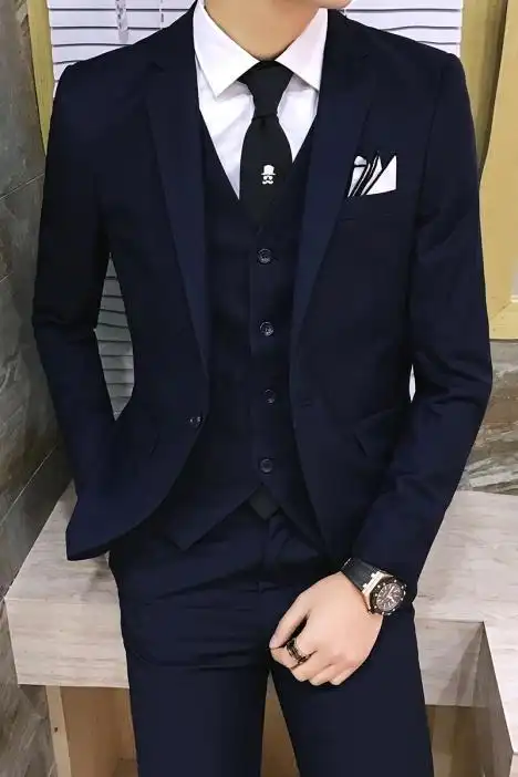 西服套装男士韩版修身西装三件套新郎伴郎结婚礼服秋冬职业正装男