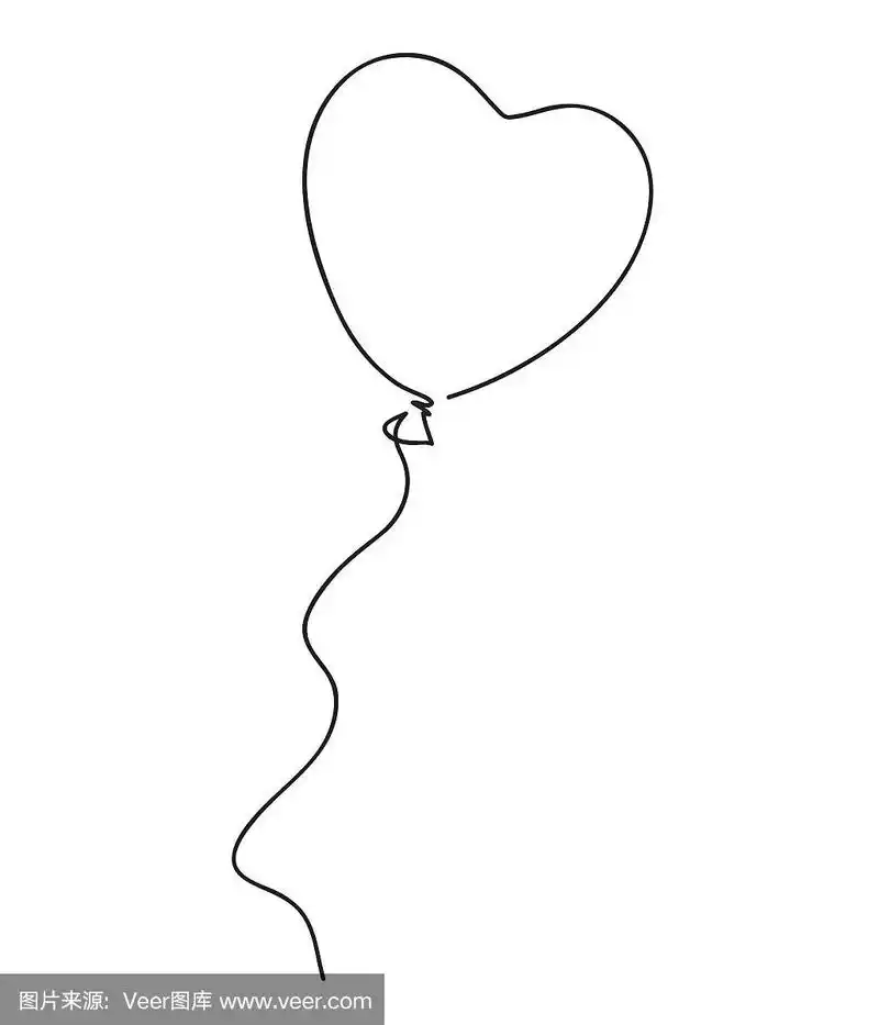 心形的气球.连续画线条的艺术风格.简单的草图平面设计.