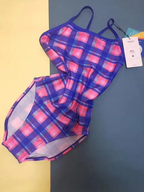 韩国happyswimming格子女士连体三角泳衣