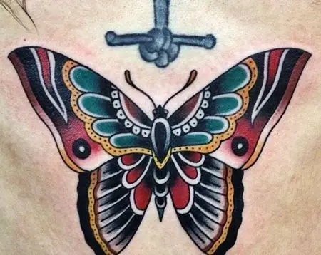 old school小腿蝴蝶纹身图案