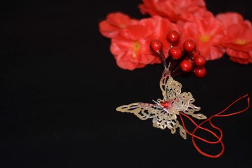 包邮天官赐福花城三郎 死灵银蝶戒指珊瑚珠cosplay佩饰品蝴蝶红线