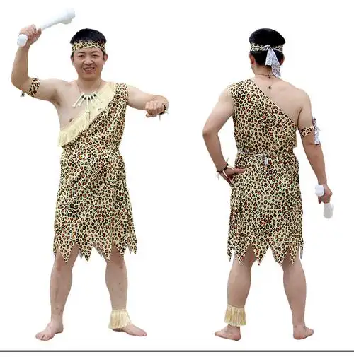 万圣节成人演出衣服男女土著人非洲原始人套装印第安豹纹野人服装
